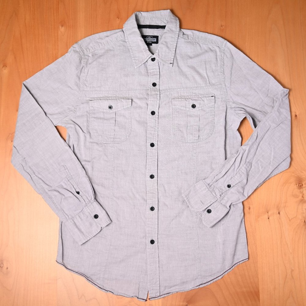 Men's Cotton Long Sleeve Button Down Shirt in Light Grey - Size Small
